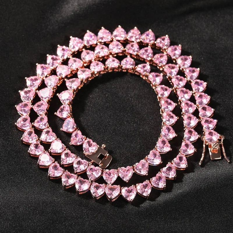 Fashion Copper Heart Zircon Cuba Chain Necklace for Women Gift