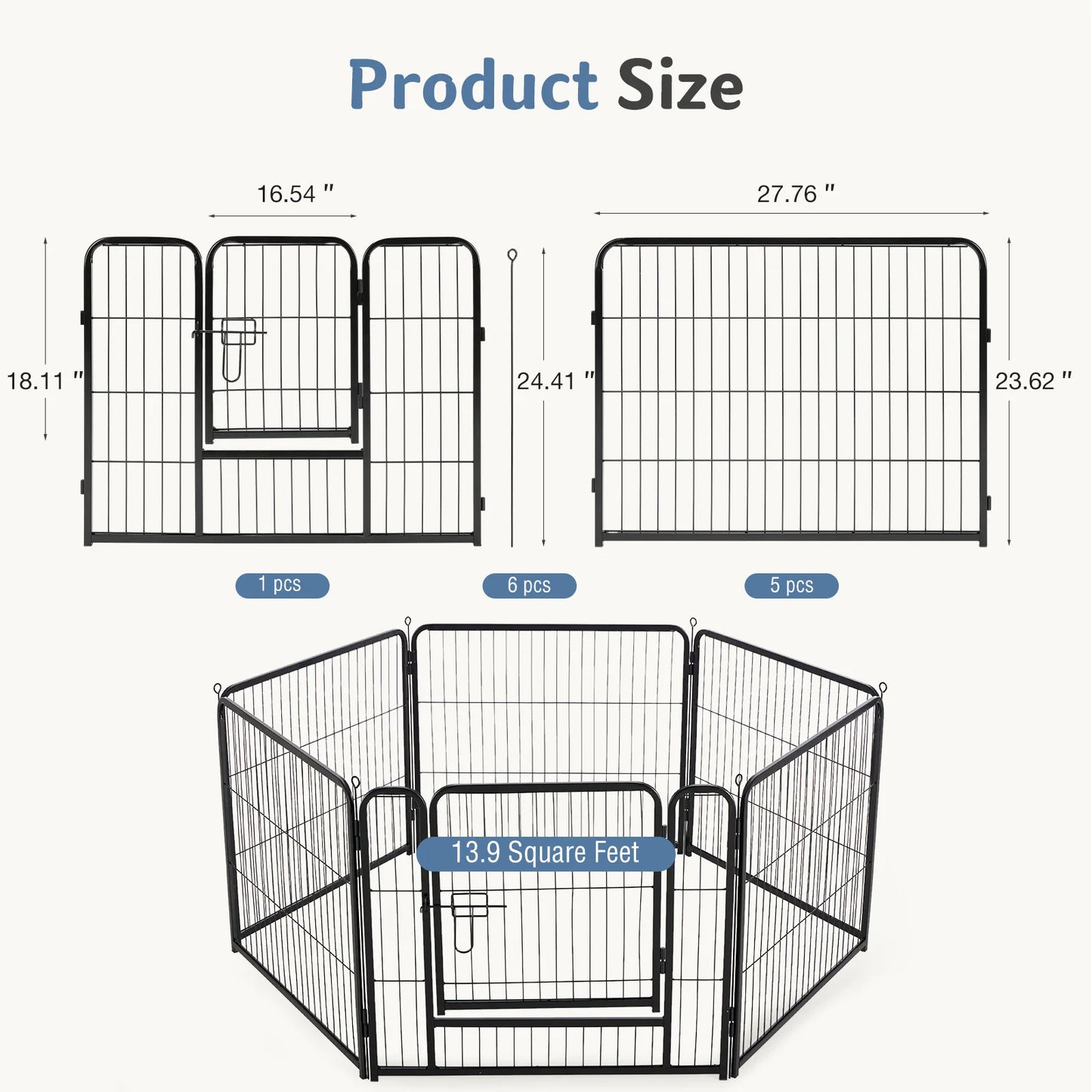 JHK 6 Panel Foldable Metal Dog Playpen Indoor Outdoor