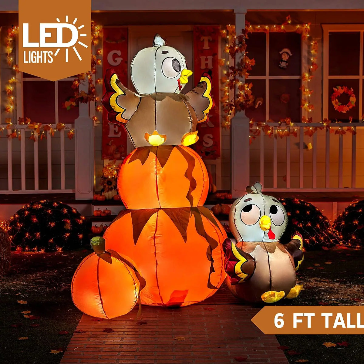 Joyfy Thanksgiving Pumpkin Turkey Inflatable With LED Outdoor Decoration