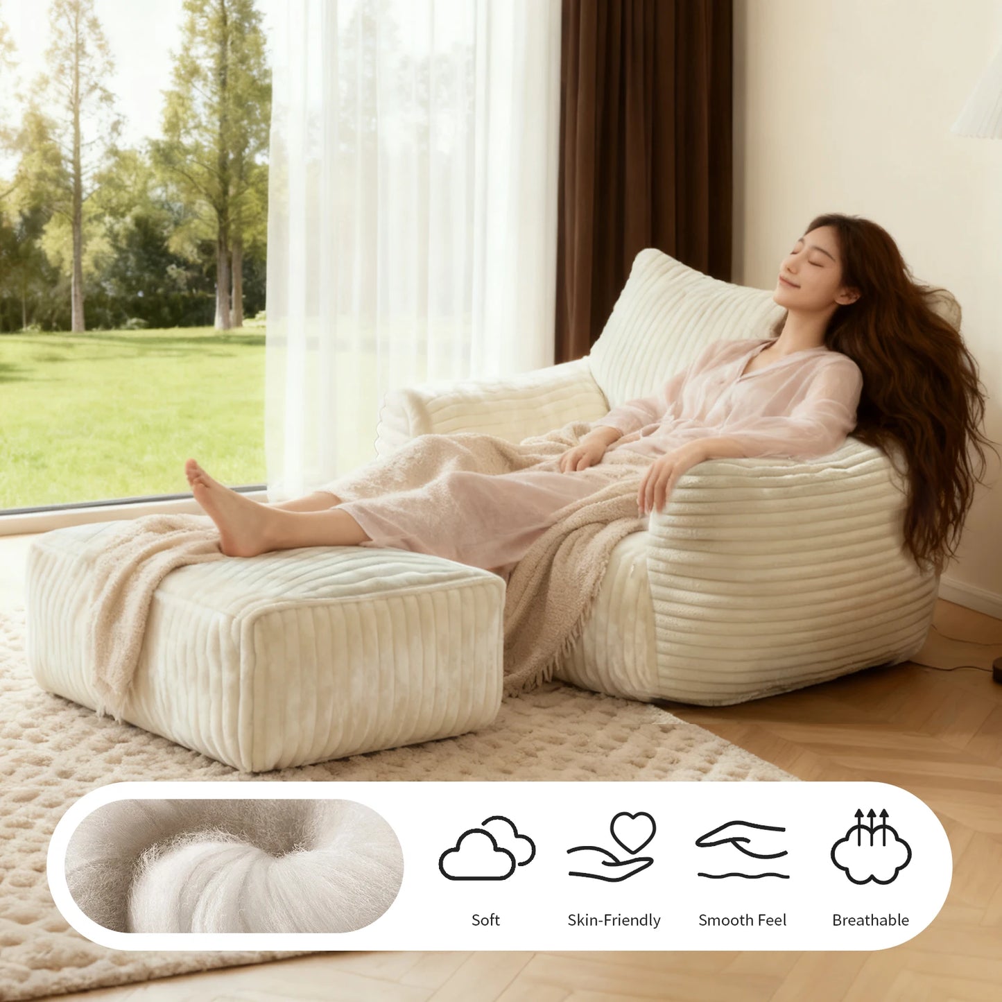 Bean Bag Chaise Lounge Chair With Ottoman For Living Room