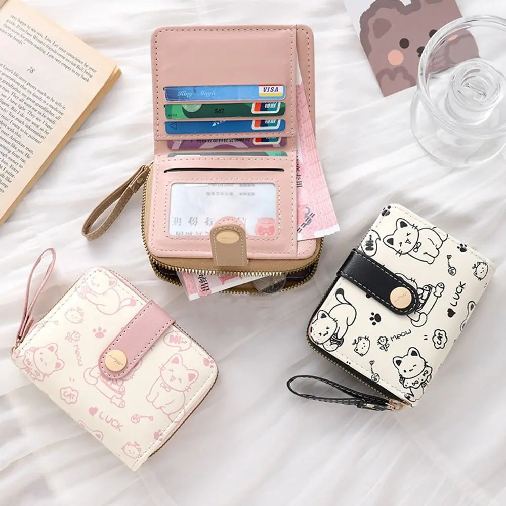 Cute Cat Coin Purse PU Leather Wallet Large Capacity