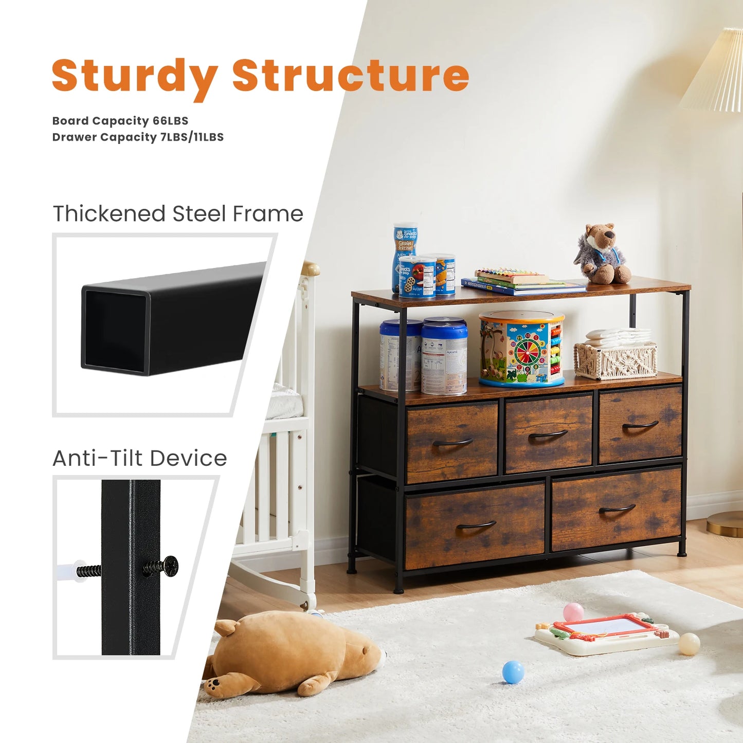 JHK Five Drawer Shoe Cabinet TV Stand With Storage
