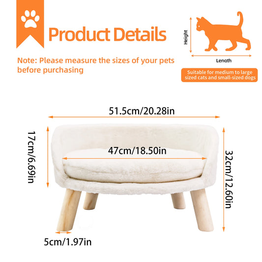 BORWART Elevated Dog Cat Sofa Bed With Removable Cushion