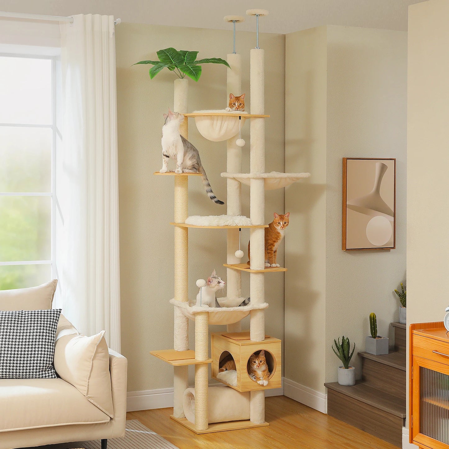 PAWZ Road Adjustable Wooden Cat Tree With Sisal Posts