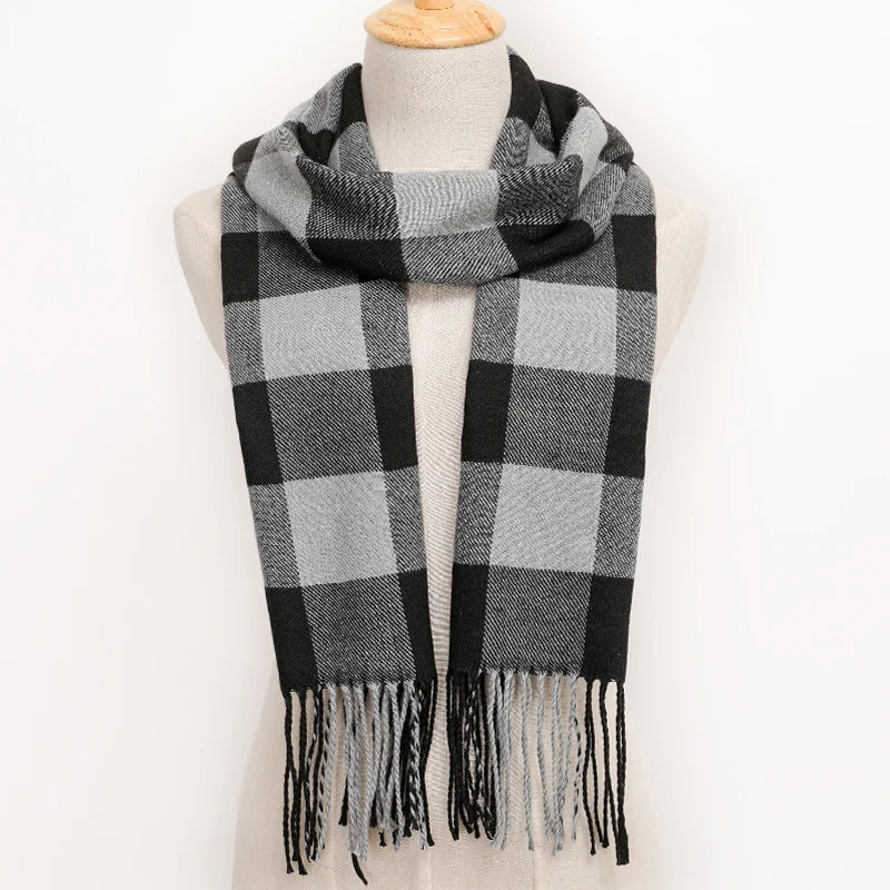 RUNMEICN Unisex Plaid Tassel Winter Scarf For Women Men