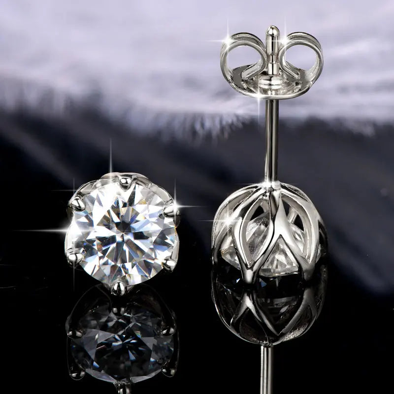 OXTAO Certified Moissanite Circular Stud Earrings In Gold Filled Setting