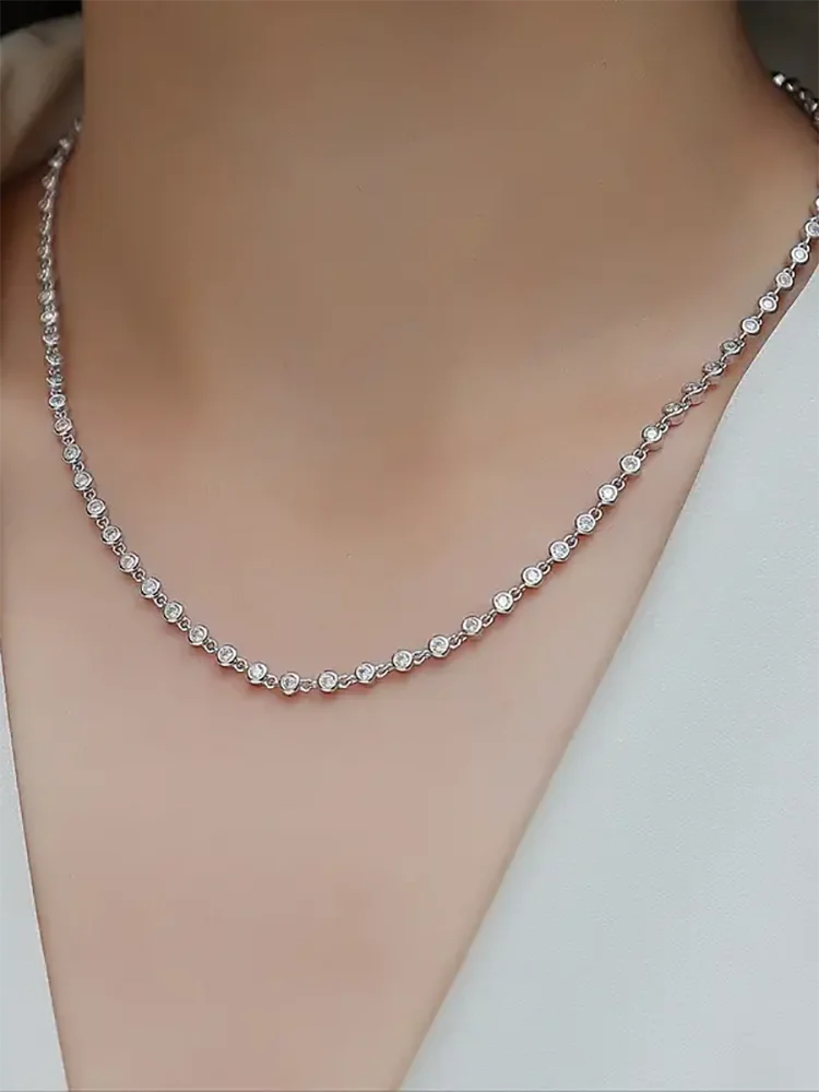 Moissanite Tennis Necklace 925 Sterling Silver 18K Gold Plated Adjustable