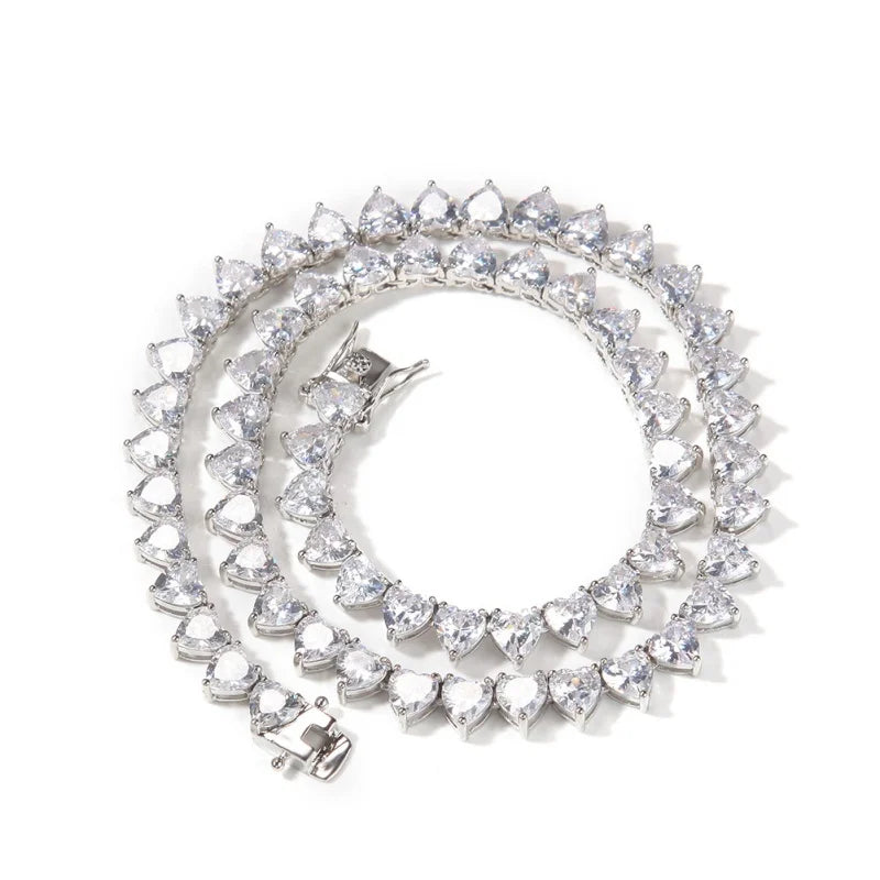 Fashion Copper Heart Zircon Cuba Chain Necklace for Women Gift