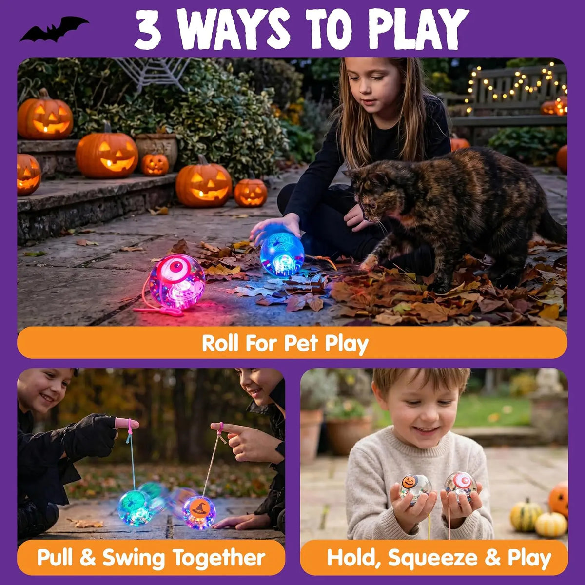 Joyfy Halloween Light Up LED Bouncing Balls With Wrist Ropes