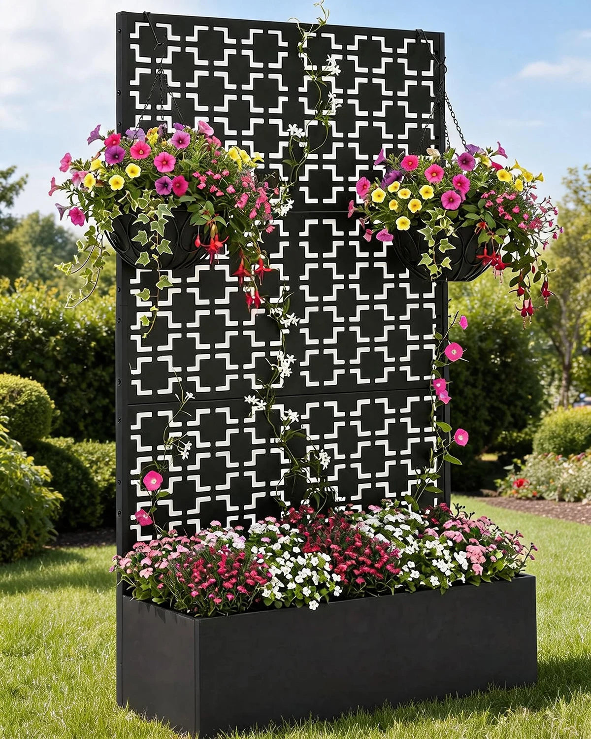 HiMISS Metal Raised Planter Box With Trellis Drainage Holes