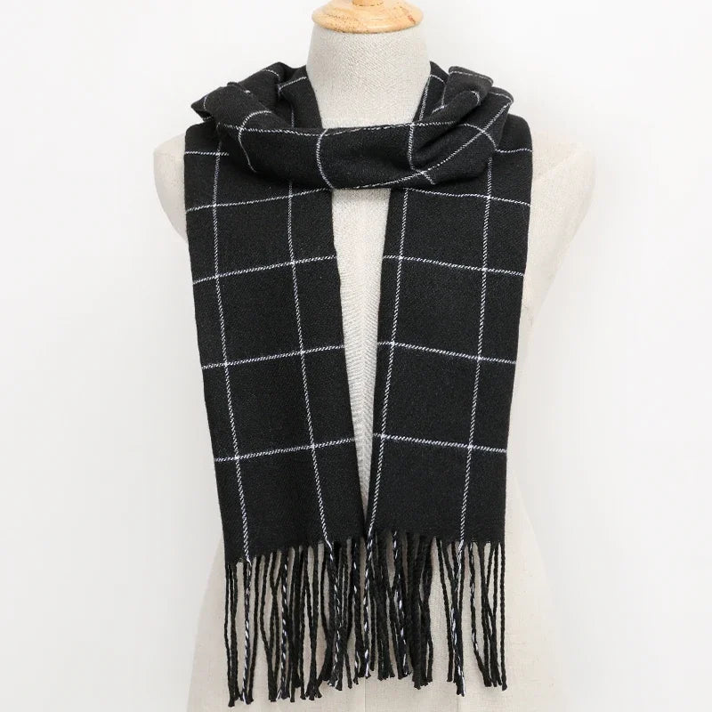 RUNMEICN Unisex Plaid Tassel Winter Scarf For Women Men
