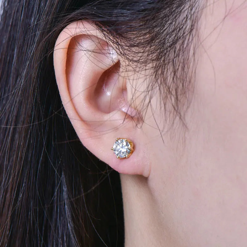 OXTAO Certified Moissanite Circular Stud Earrings In Gold Filled Setting