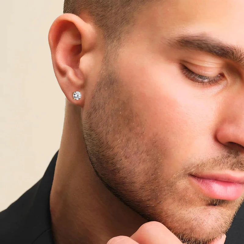 ATTAGEMS GenuineMoissaniteStones Four Claw Stud Earrings S925 Sterling Silver Jewelry