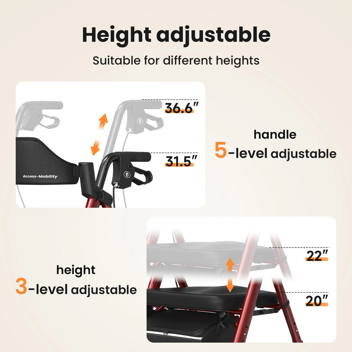 MAIDESITE Foldable Rollator Walker With Seat And Durable Steel Frame