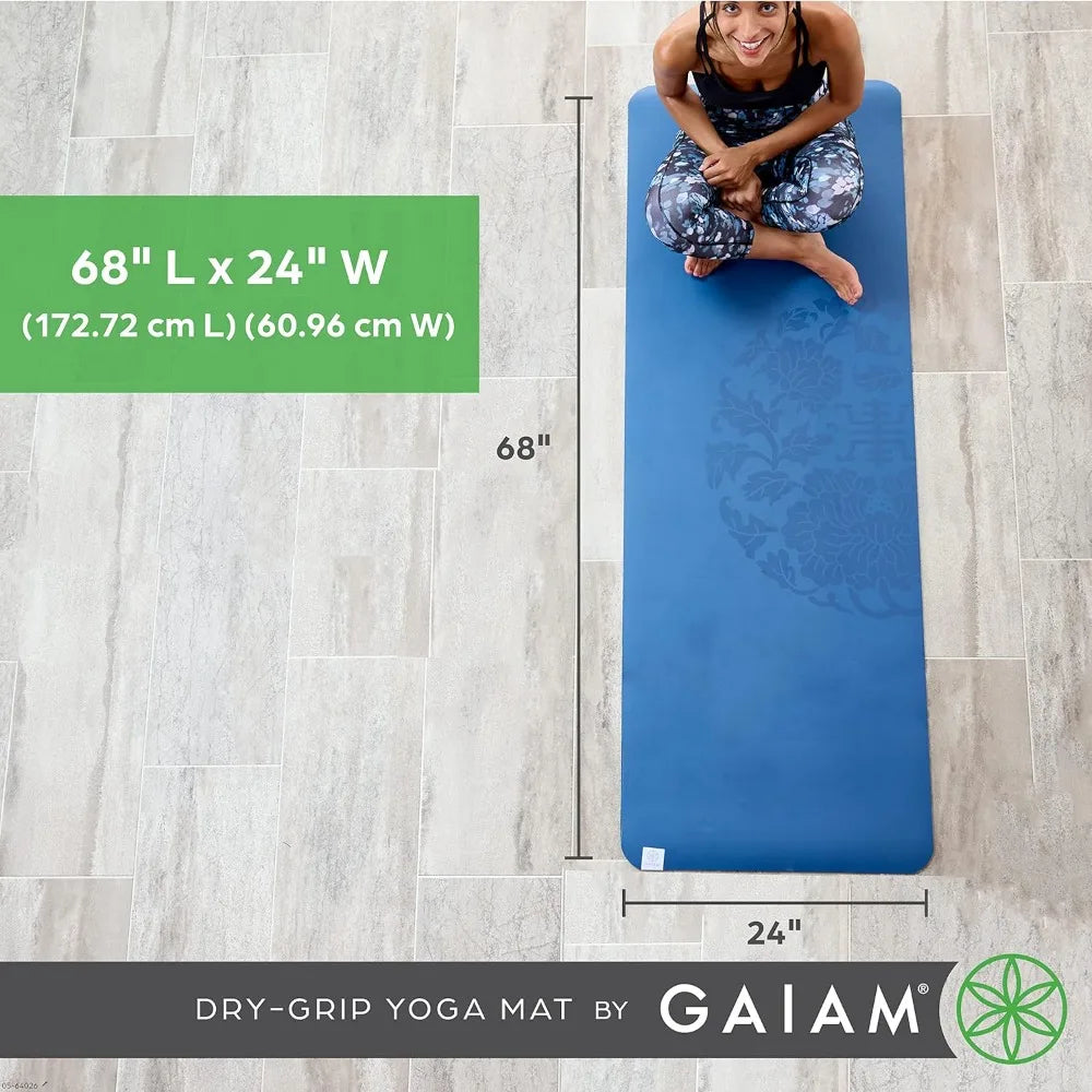 Gaiam Dry-Grip Yoga Mat Non-Slip for Standard or Hot Yoga