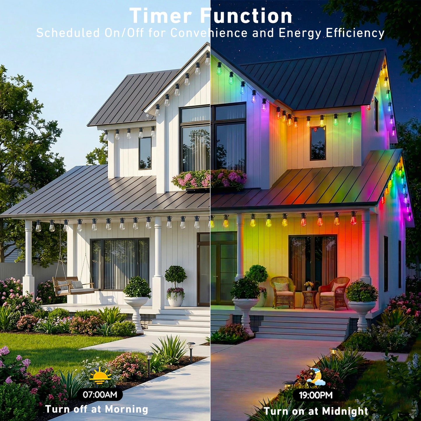 Smart App Controlled Outdoor String Lights With Dimmable LED Bulbs