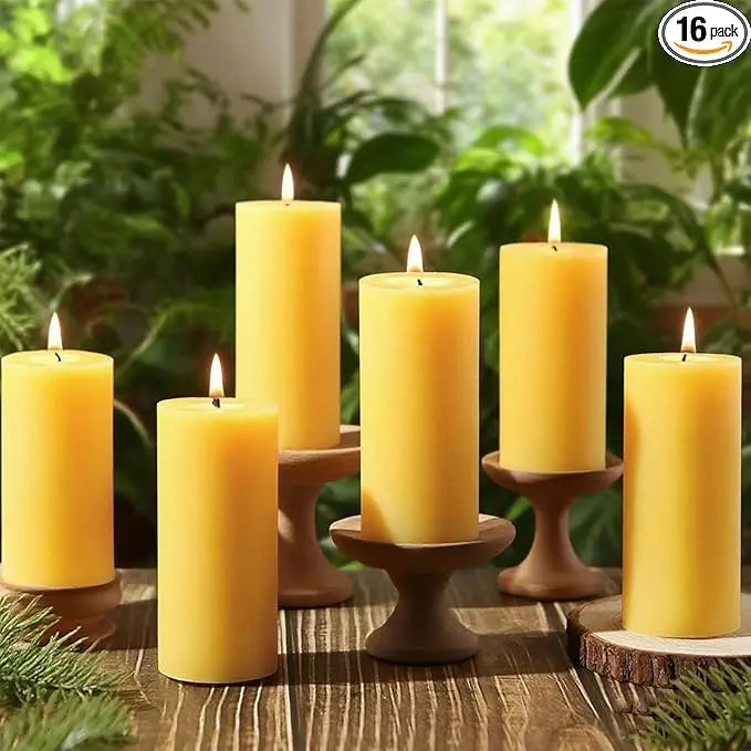 Natural Beeswax Pillar Candles Long Burning 560 Hours Dripless Smokeless For Home Prayer Emergency