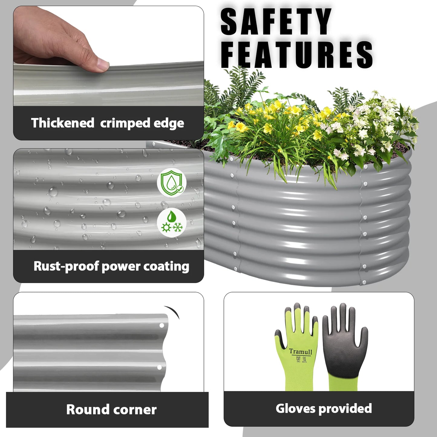 8x3x2FT Galvanized Raised Garden Bed Kit Oval Metal Ground Bottomless Planter Box Outdoor for Vegetables Flowers Herbs Fruits