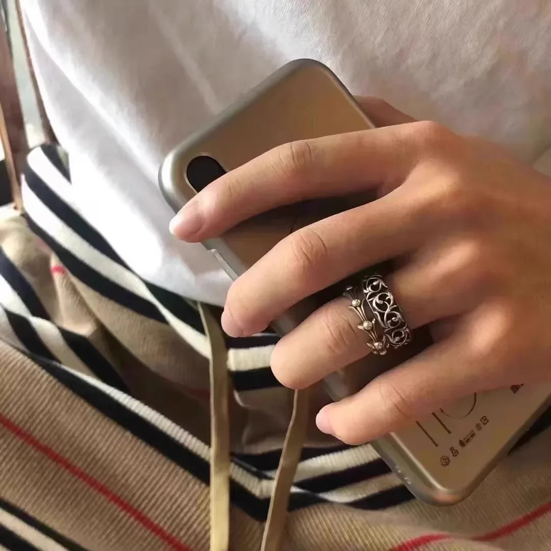 NONECN S925 Sterling Silver Vine Ring for Couples and Lovers