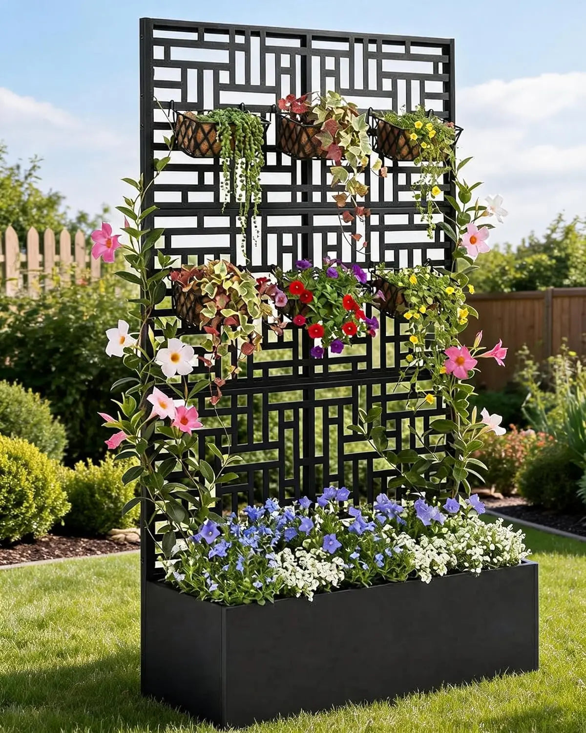 HiMISS Metal Raised Planter Box With Trellis Drainage Holes