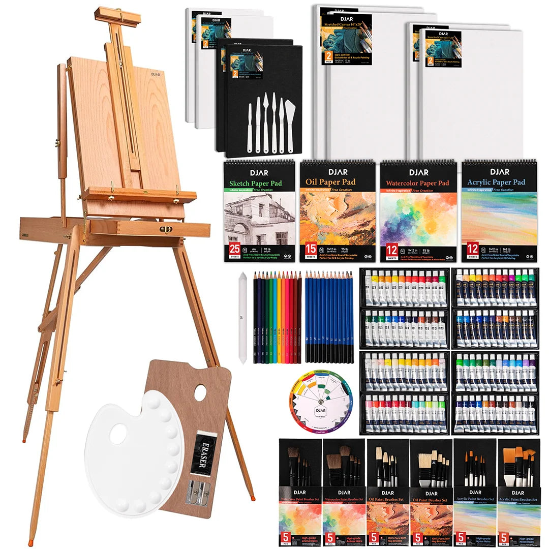 DJAR Wooden French Easel Painting Kit With Artist Supplies