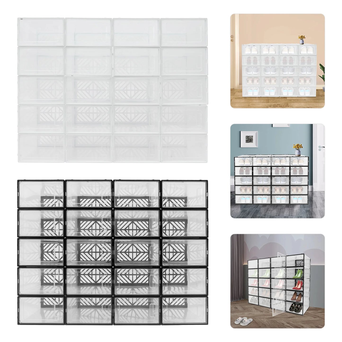 20 Pcs Transparent PP Shoe Storage Box Organizer