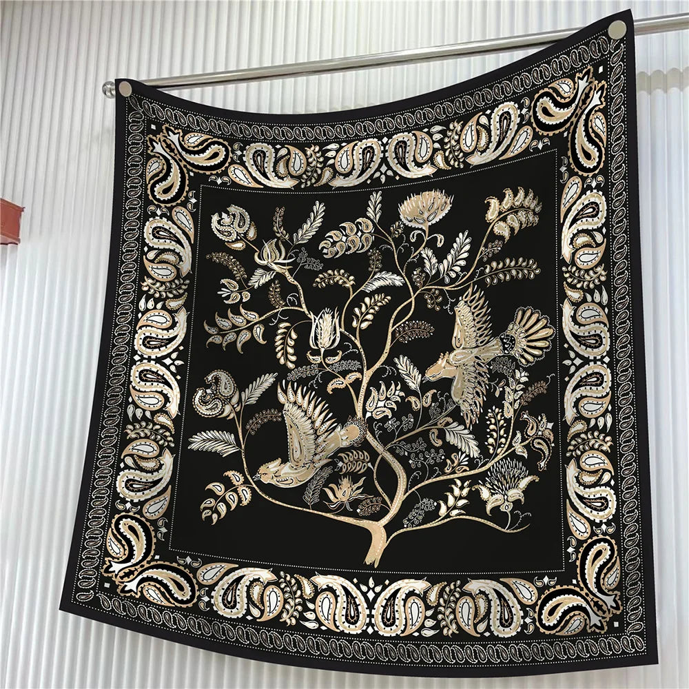 Elegant Silk Floral Square Scarf for Women Hijab Shawl Accessory