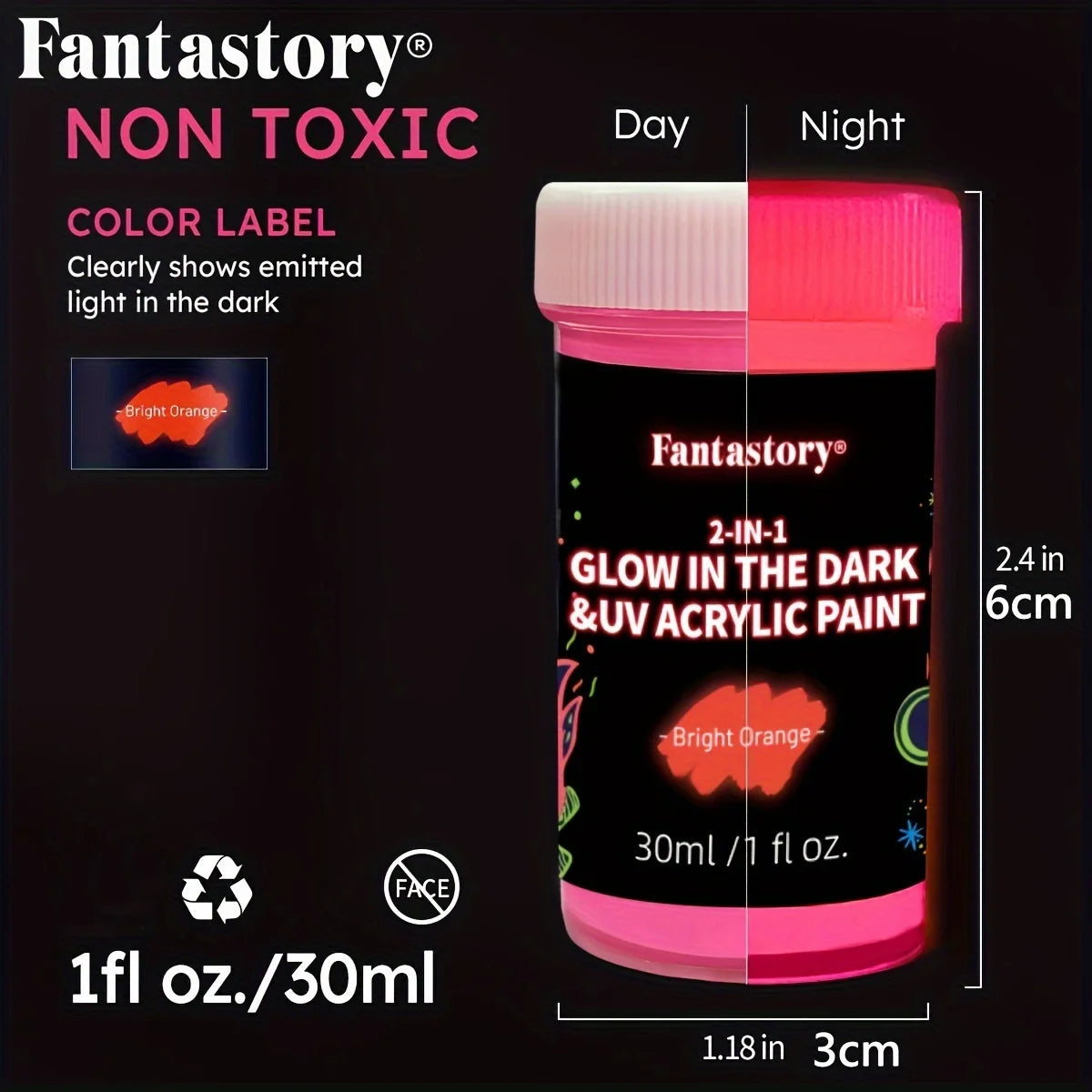 Acrylic Paint Set Multisurface Luminescent Glow In Dark PigmentConcentrationMatrix Formula