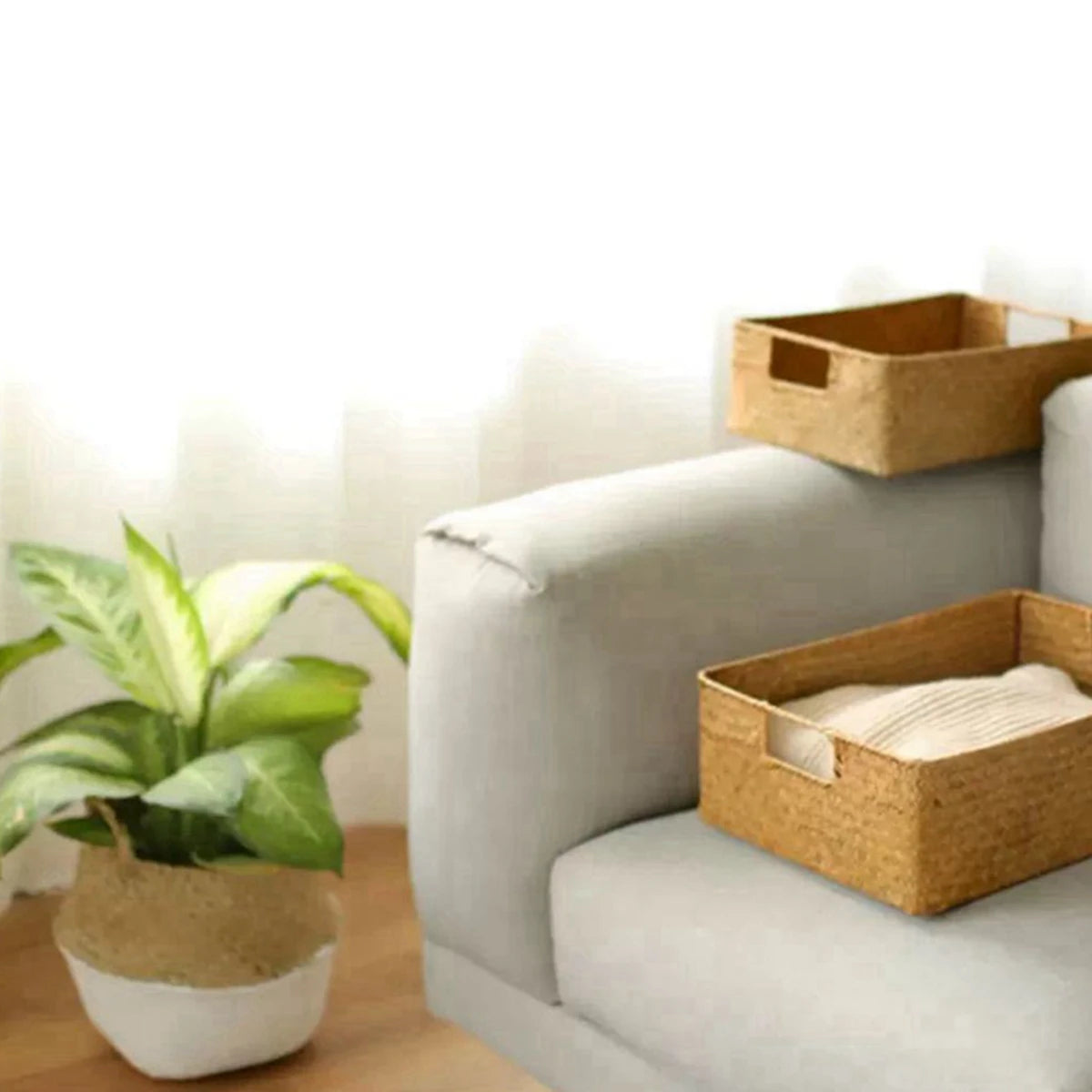Natural Large Woven Seagrass Basket For Home Kitchen Storage