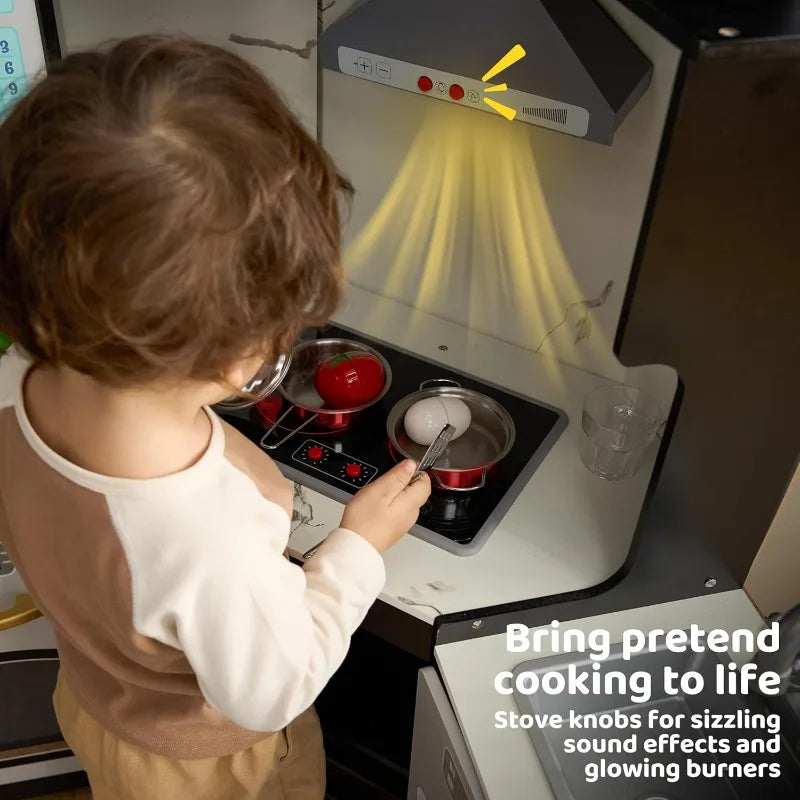 Joyfy Toddler Corner Kitchen Playset With Real Lights And Sounds