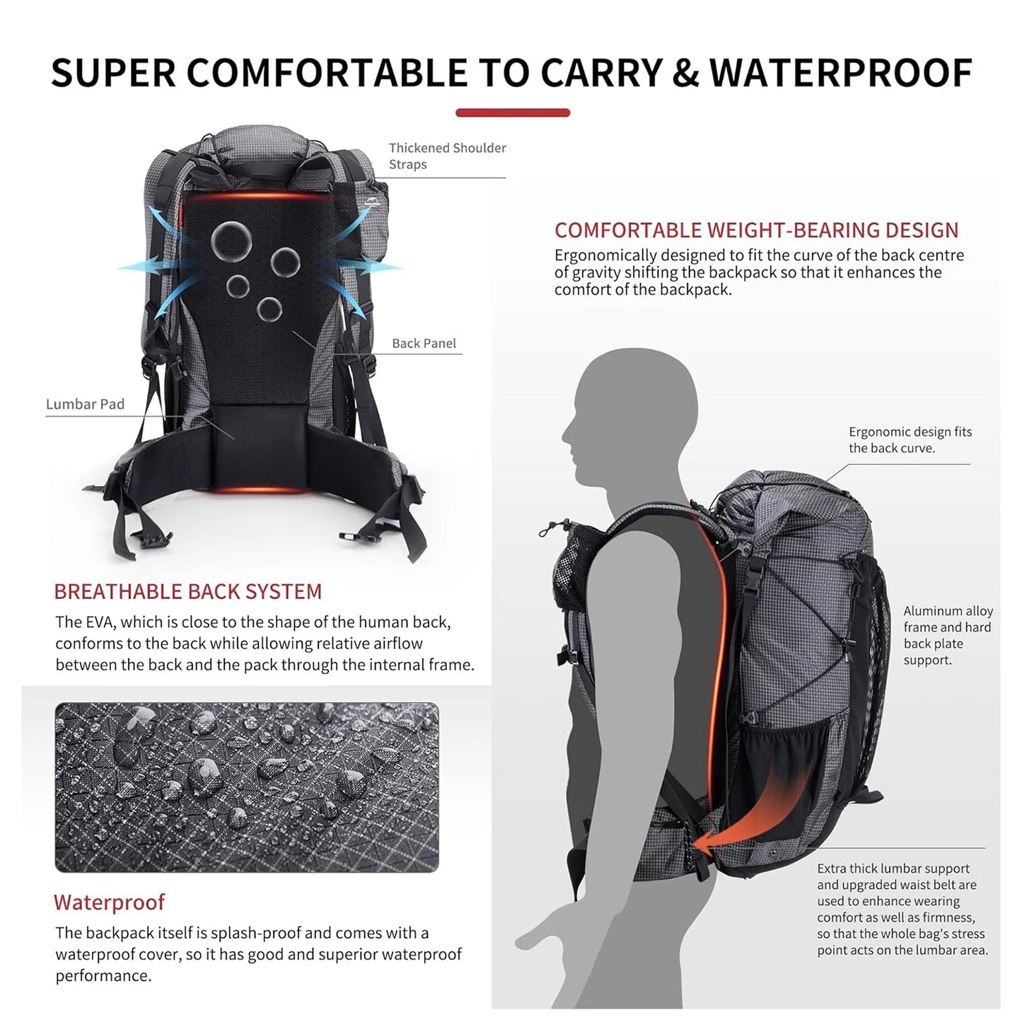 Naturehike Outdoor Hiking Backpack With Rain Cover And Large Capacity