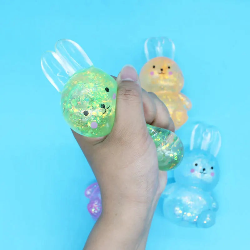 Kids Anti Stress Soft TPR Slow Rebound Sequins Pinch Toy Stress Relief Rabbit