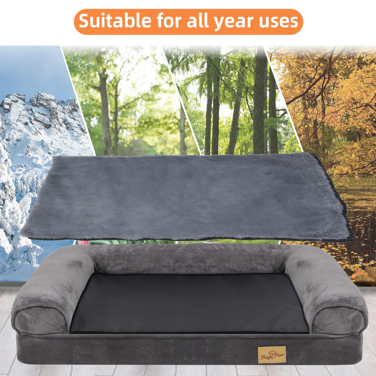 BINGOPAW Orthopedic Dog Bed With Sides Waterproof Washable Cover