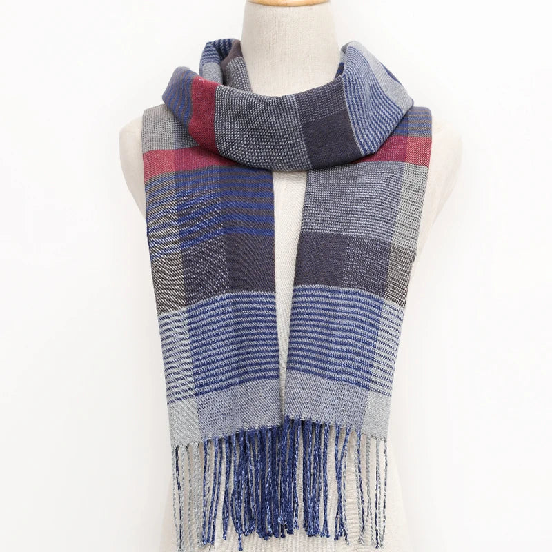 RUNMEICN Unisex Plaid Tassel Winter Scarf For Women Men