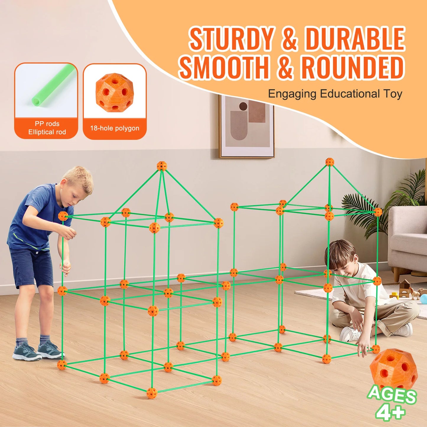 SucceBuy Fort Building Kit For Kids STEM Castle Build Set 96 Rods 44 Balls