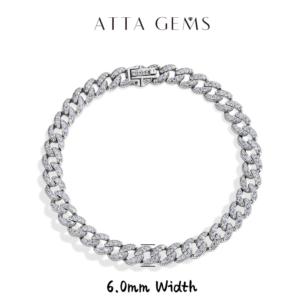 ATTAGEMS Moissanite Cuban Chain 925 Sterling Silver Bracelet