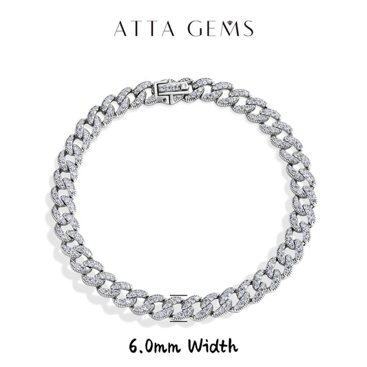 ATTAGEMS Moissanite Cuban Chain 925 Sterling Silver Bracelet