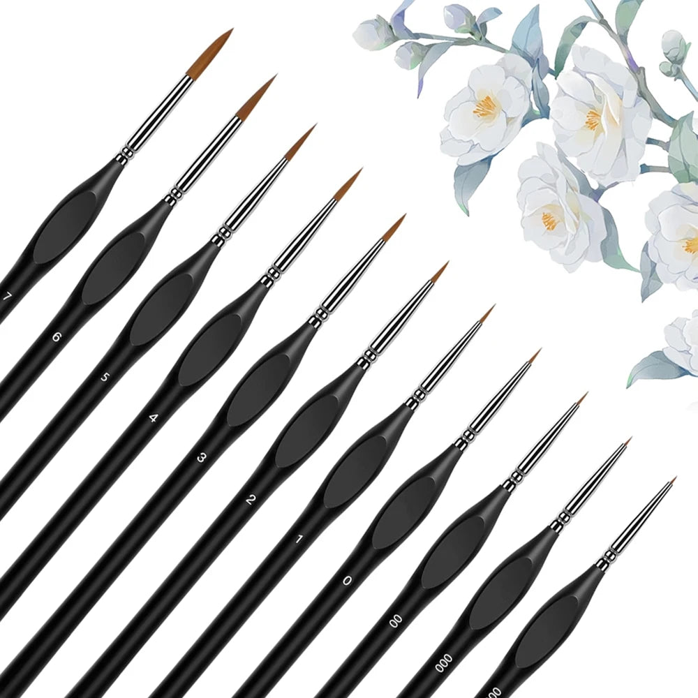 Miniature Detail Tip Paint Brush Set With Ergonomic Handles Acrylic