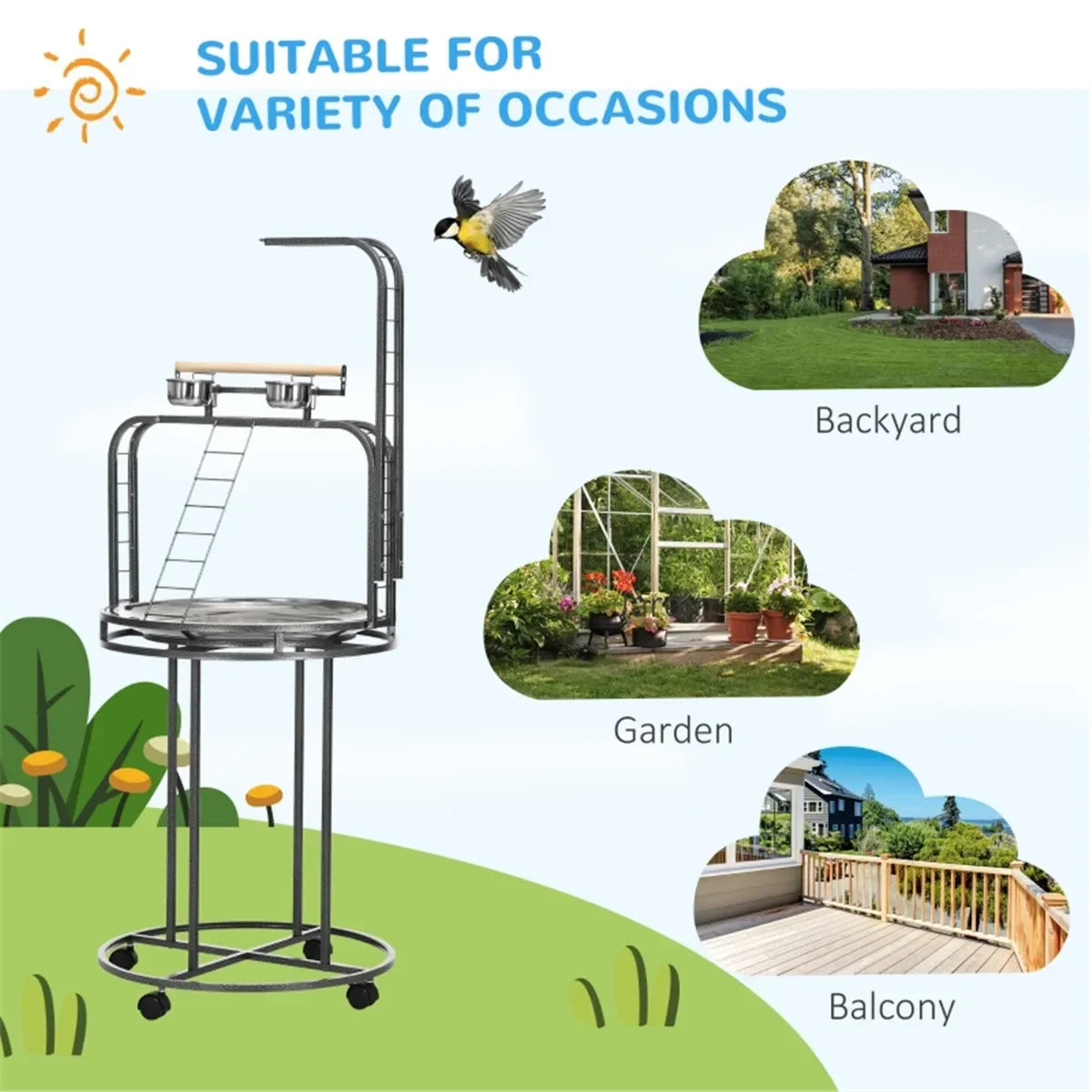 Large Bird Perch Stand With Toy Hook And Three Ladders