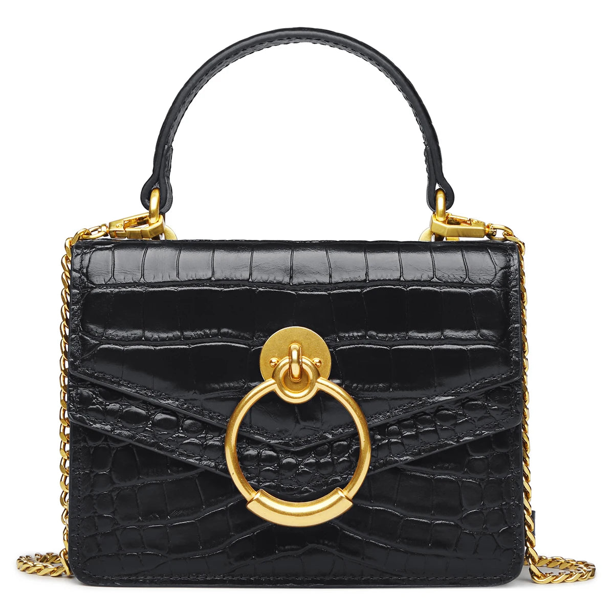 NONECN Genuine Leather Chain Crossbody Bag for Women