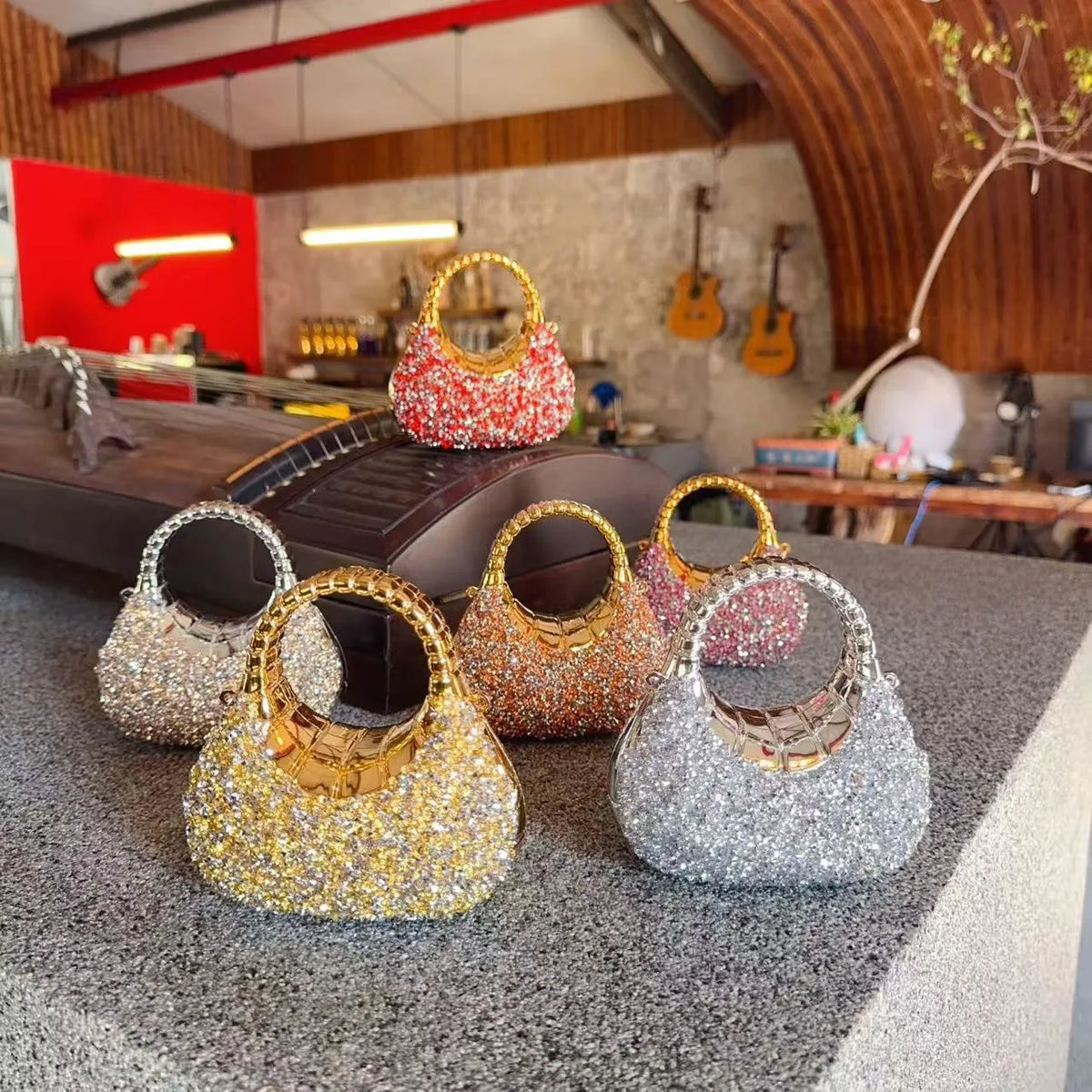 Heart Shaped Sequined Evening Clutch Bag For Party Weddings