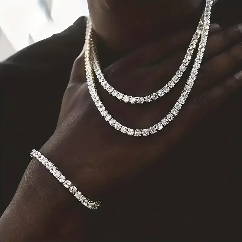 GIA Certified Moissanite Tennis Necklace White Gold Plated Sterling Silver