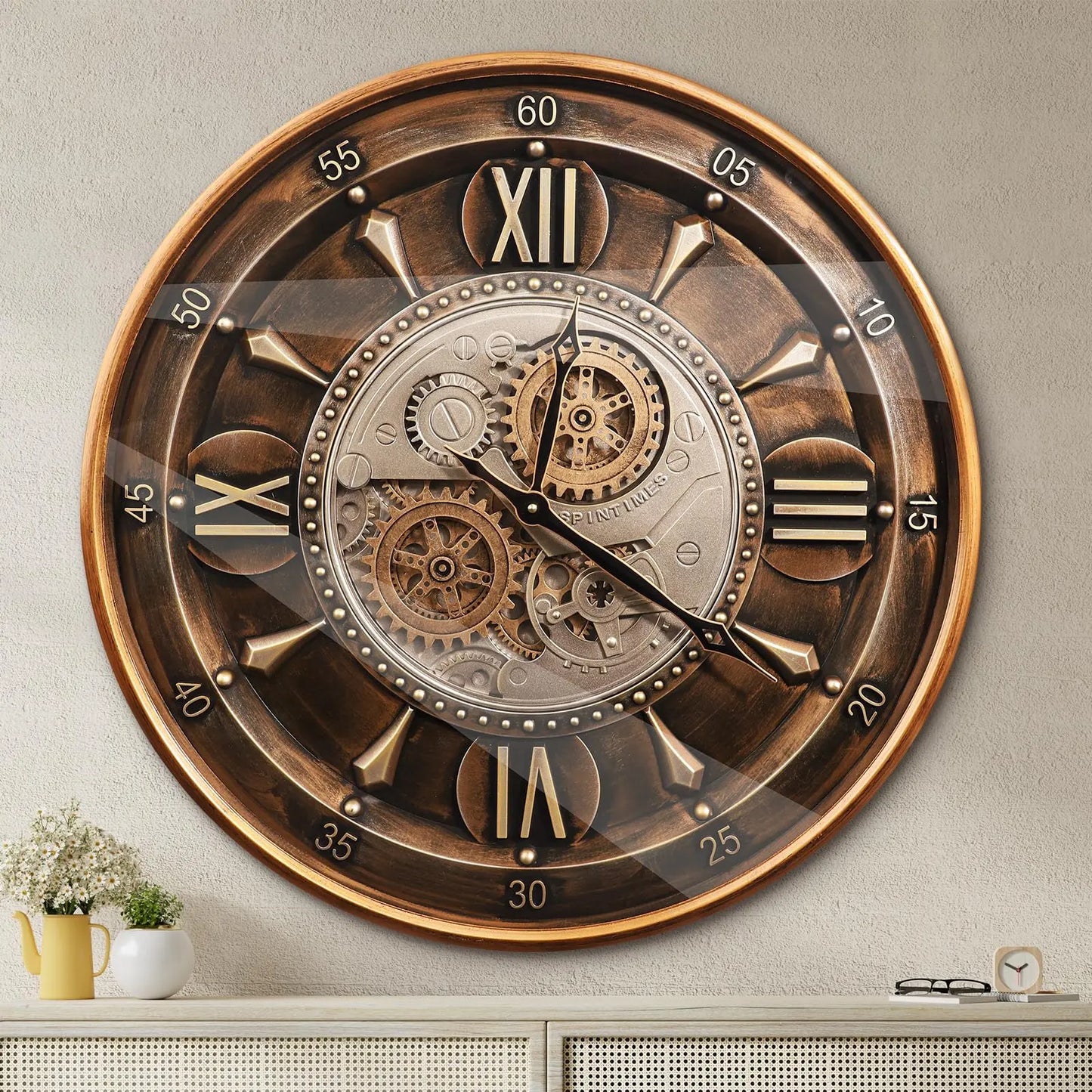 Wall Clock With Moving Gears Steampunk Metal Clock Farmhouse Decor