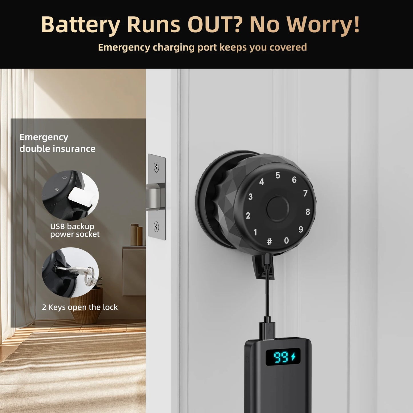 Viladepot Smart Lock Fingerprint Door Lock App Control Type C
