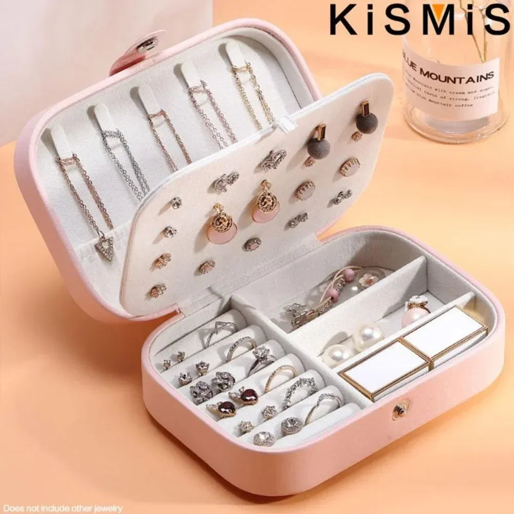 KISMIS PU Leather Jewelry Organizer Box With Travel Compartments