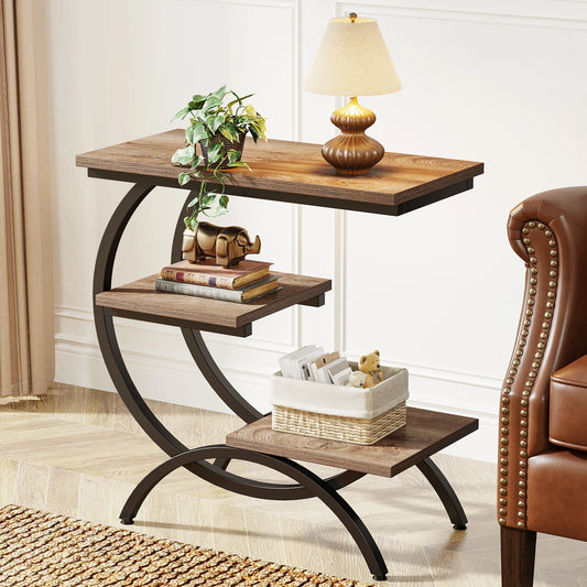 Tribesigns C Shaped End Table Industrial Three Tier Couch Table