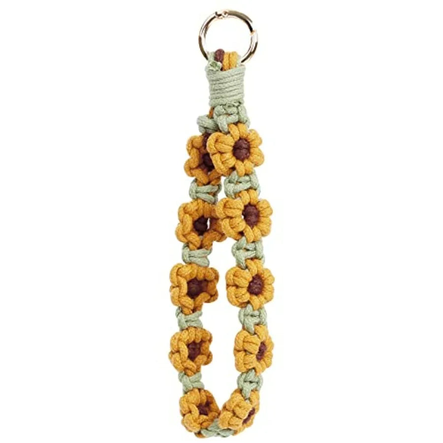 Boho Macrame Keychain Wristlet Exquisite Weave Handmade Lanyard Bracelet Women
