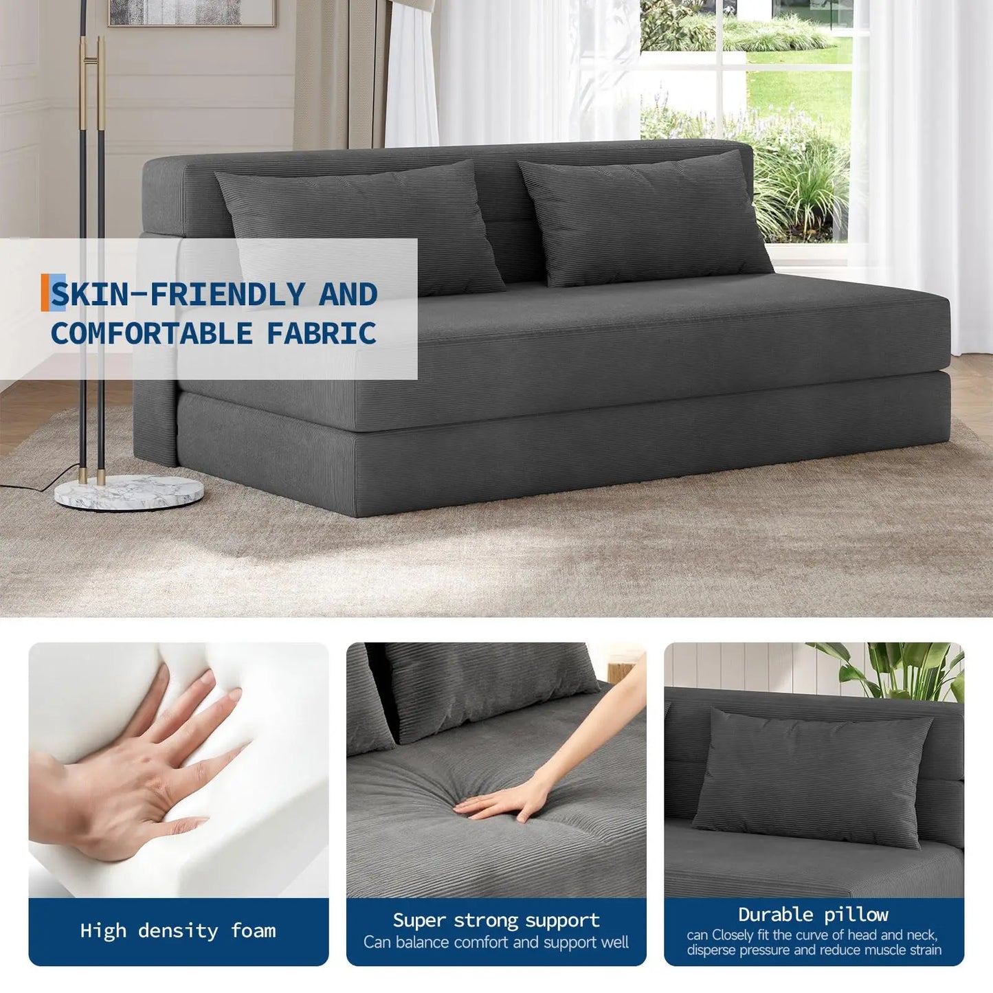 HobbyLane 4 In 1 Folding Sofa Bed Corduroy Loveseat