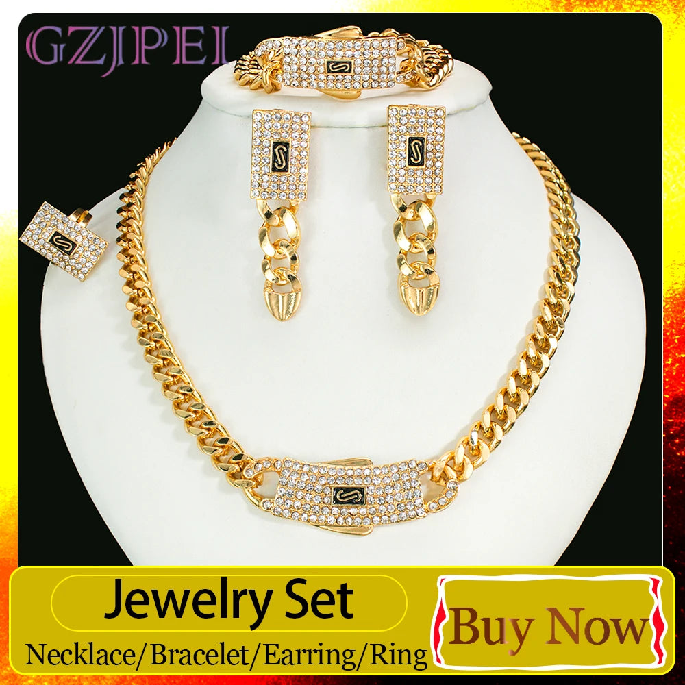 GZPEI Women Fashion Jewelry Set Cuban Chain Necklace Ring
