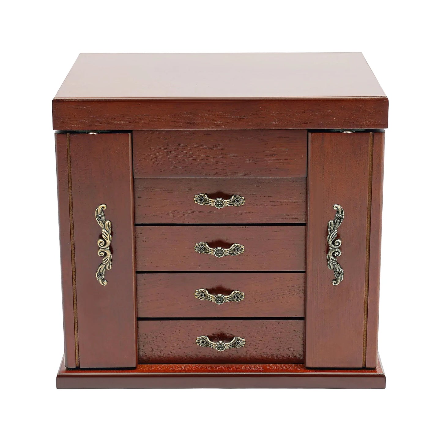 NONECN Five Tier Four Drawer Wooden Jewelry Box With Mirror
